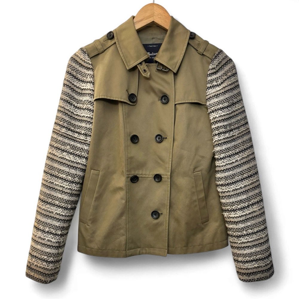 Madewell Women’s Olive Green Cross-Weave Sleeve Short Trench Jacket Size XS NWOT